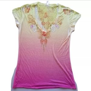 Sparkle & Fade Womens V Neck T-Shirt Top sz Large